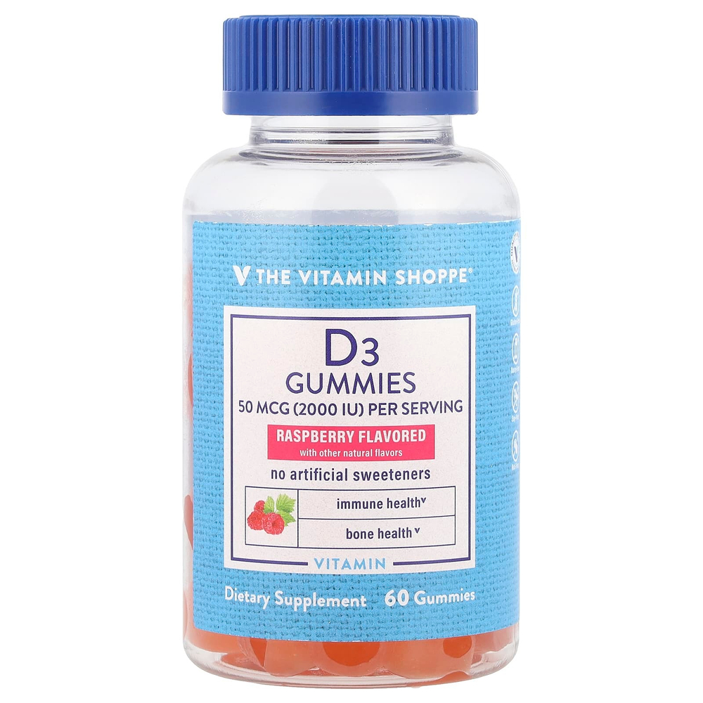 The Vitamin Shoppe, Жевательные мармеладки с витамином D3, малина, 60 жевательных мармеладок (25 мкг в 1 жевательной мармеладке)