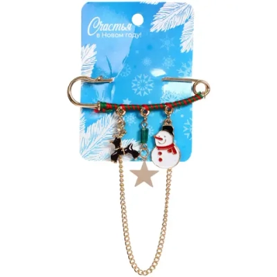 Брошь - булавка новогодняя «Best Podarok - Оленёнок и Снеговик», 7*7см