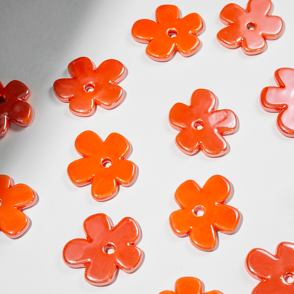 Бусина в форме цветка, 33*35,5мм, оранжевая, глазурированный фарфор