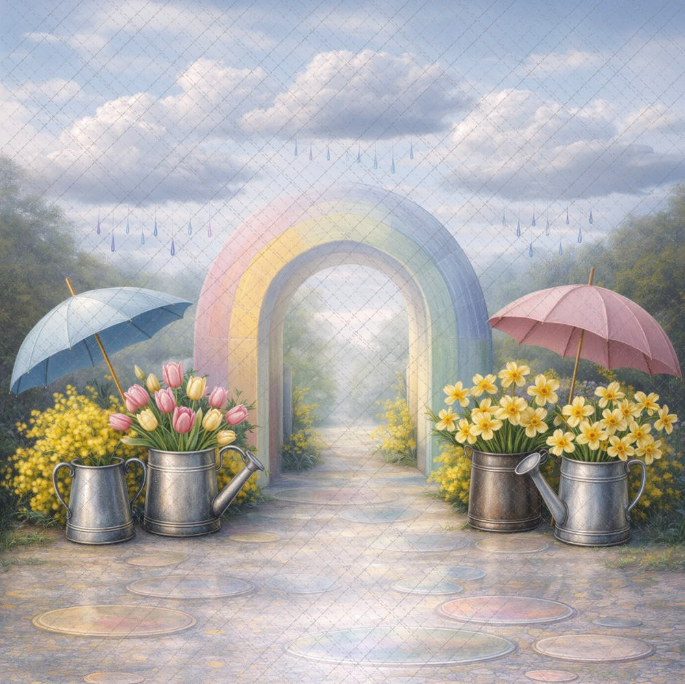 Дет сад облака и зонтики (реалистик) - фон неопреновый