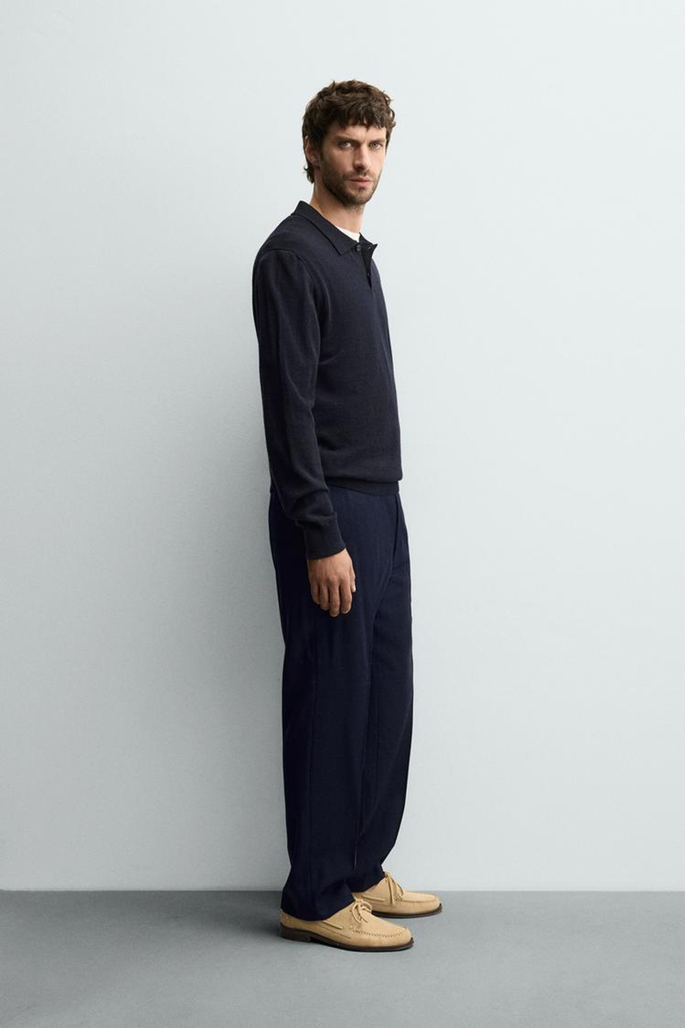 ZARA ПОЛО ИЗ ШЕРСТИ, МОРСКОЙ СИНИЙ