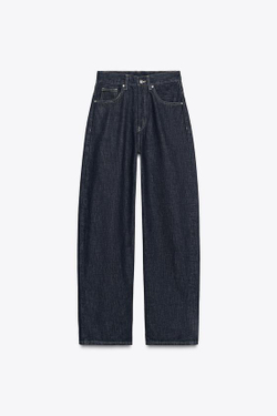 ZARA ПРЯМЫЕ ДЖИНСЫ TRF С ВЫСОКОЙ ПОСАДКОЙ И ХЛЯСТИКОМ, ТЕМНЫЙ ИНДИГО