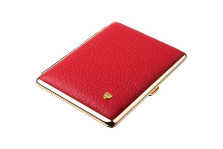 Портсигар Stoll на 28 сигарет 100 мм, натуральная кожа, Красный C19-3