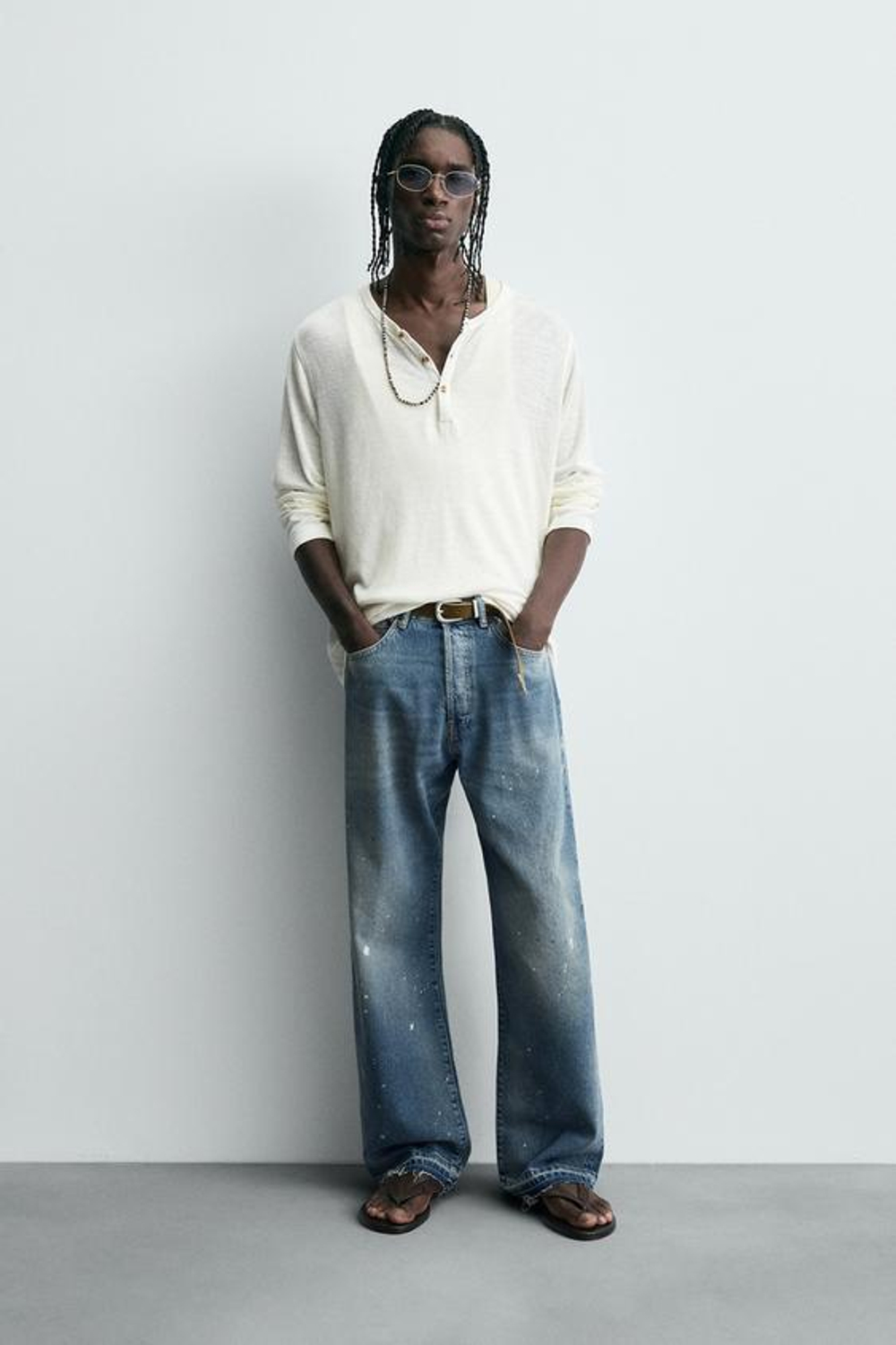 ZARA ДЖИНСЫ СВОБОДНОГО КРОЯ С БРЫЗГАМИ, ГОЛУБОЙ