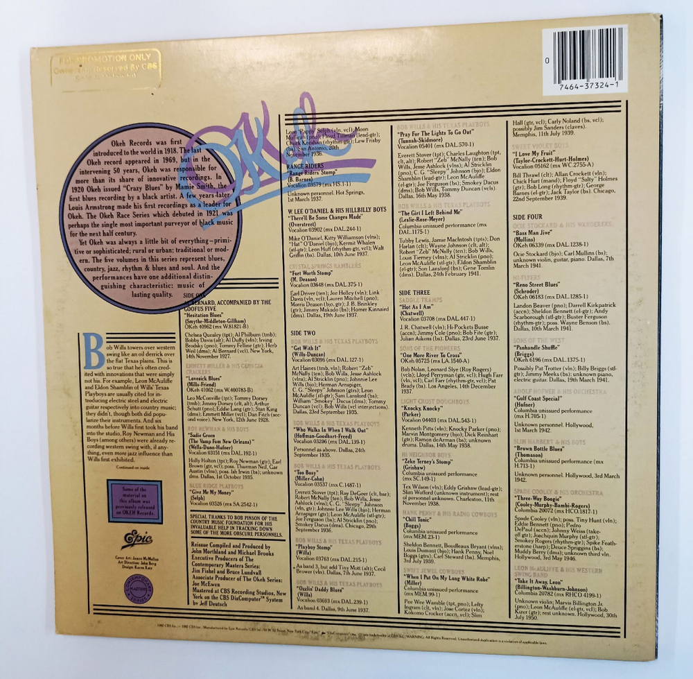 Винтажная виниловая пластинка LP Сборник Кантри Музыки Okeh Western Swing 2LP (USA 1982)