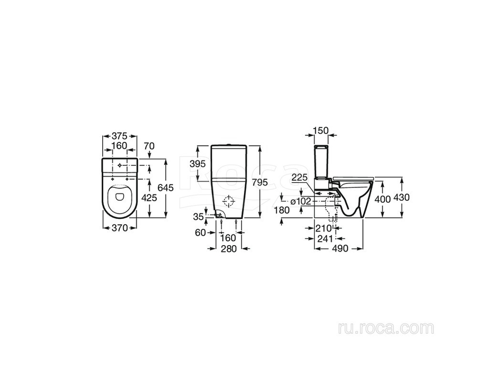 Напольный унитаз Roca Inspira Round 645 rimless 342526000 с бачком 341520000