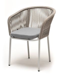 "Марсель" стул плетеный из роупа, каркас алюминий светло-серый (RAL7035) муар, роуп серый меланж круглый, ткань светло-серая