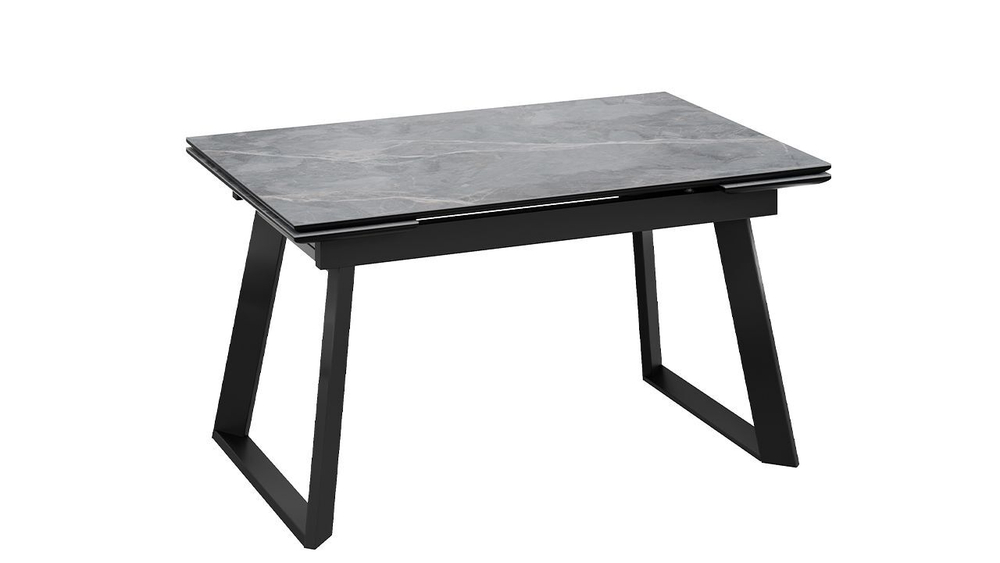 Стол кухонный обеденный раздвижной Черный муар/Керамика матовая серый мрамор 140(200)х85х77 см
