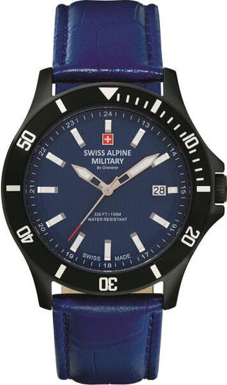С ремешком Мужские наручные часы с синим кожаным ремешком Swiss Alpine Military 7022.1575 mens 42mm 10ATM