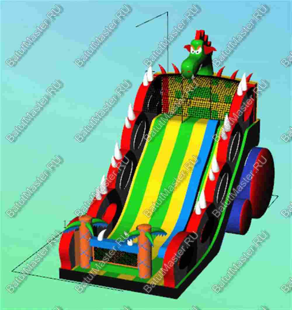 Батут-горка "Дракон 2", 10*5*8 м, с шипами