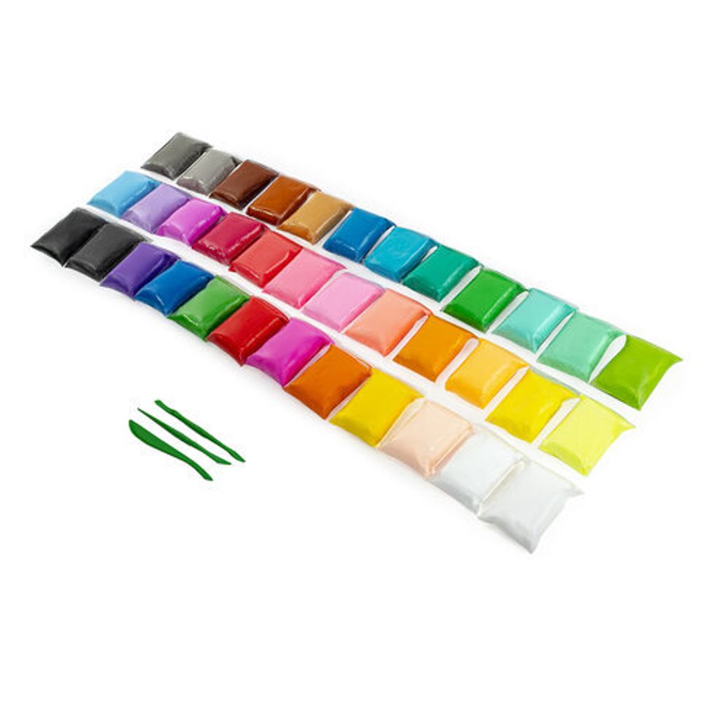 Пластилин супер лёгкий застывающий 36 шт. (32 цвета + 2 белых + 2 черных) 360 г, 3 стека, BRAUBERG KIDS, 106309