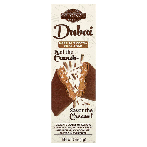 Original Natural Sweets, дубайский батончик с фундуком, какао-кремом, 91 г (3,2 унции)