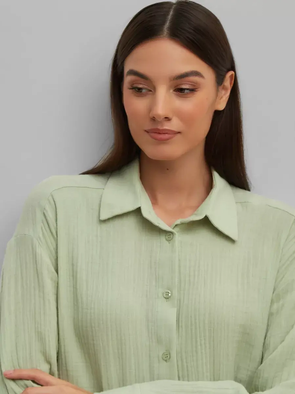 Костюм - пижама с шортами из муслина домашний оверсайз