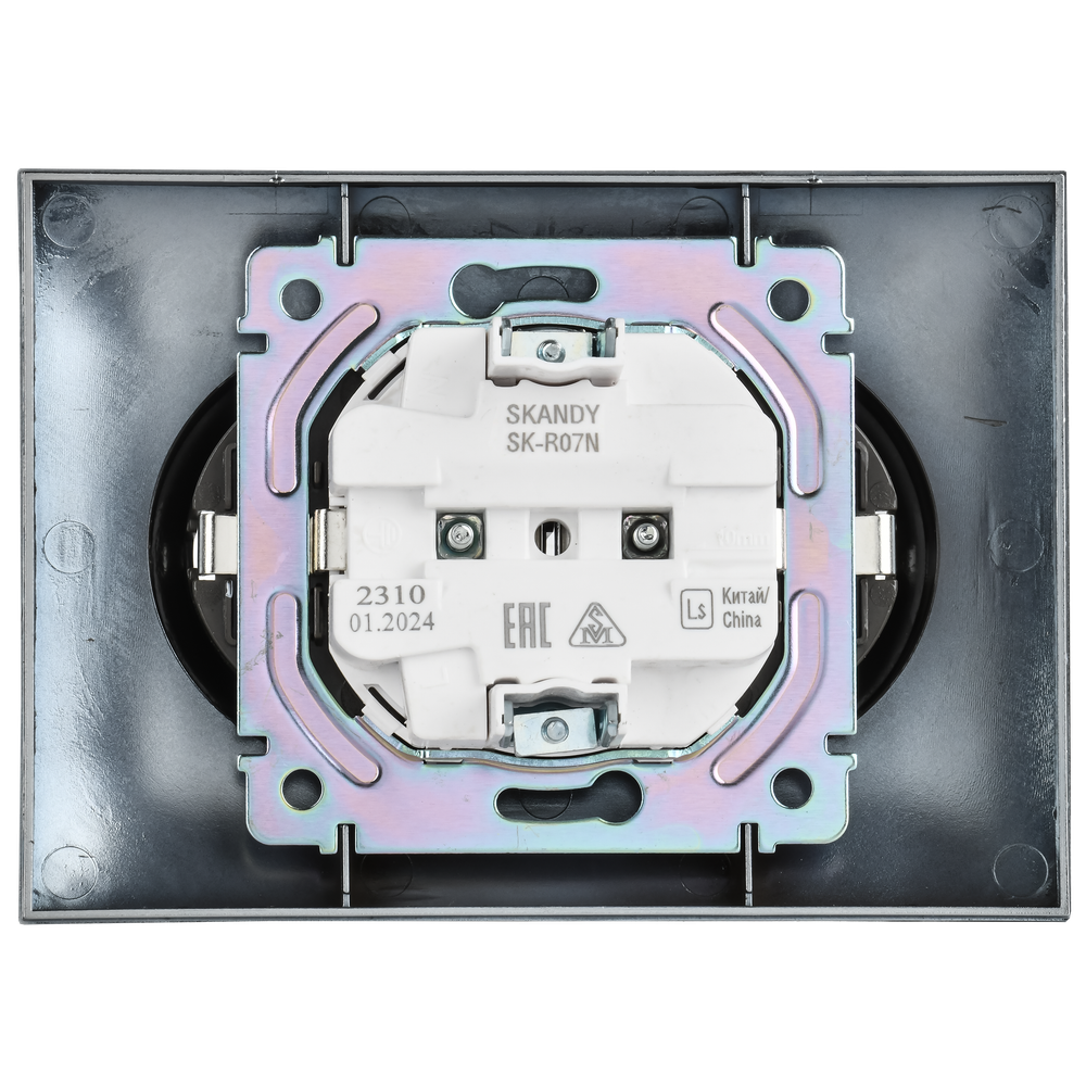 SKANDY Розетка 2-местная с заземлением с защитными шторками 16А в сборе SK-R07N металл никель IEK