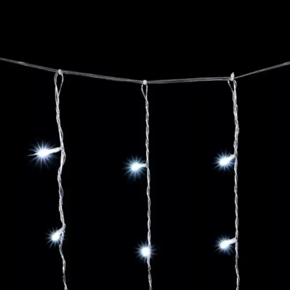 Светодиодный занавес 2*2 м., 400 белых LED ламп, мерцание, облегченный, прозрачный провод ПВХ, LTC (PCL400NOTBLW-10-2W)