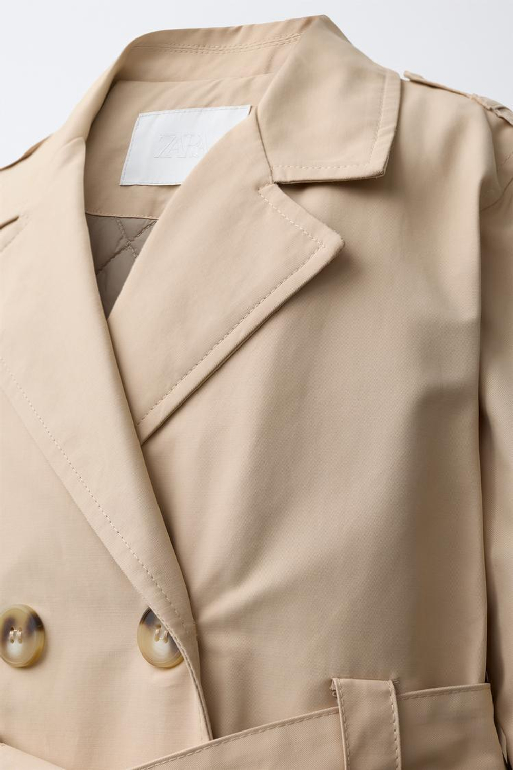 ZARA СТЕГАНЫЙ ТРЕНЧ С ПОЯСОМ, ПЕСОЧНЫЙ