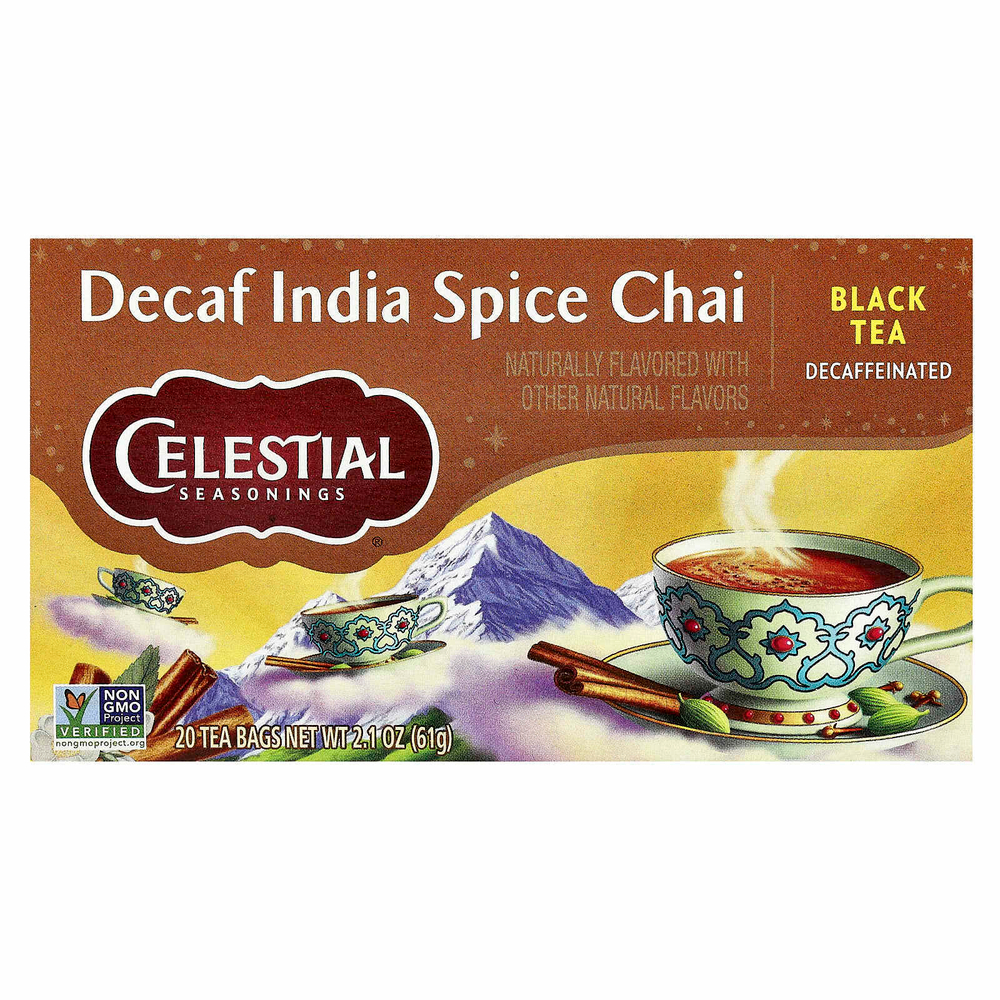 Celestial Seasonings, Black Tea, чай со специями из Индии, чай без кофеина, 20 чайных пакетиков, 61 г (2,1 унции)