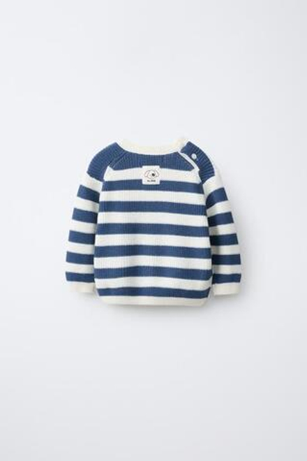 ZARA СВИТЕР В ПОЛОСКУ, ЭКРЮ/СИНИЙ