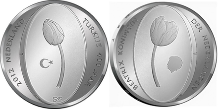 Нидерланды 5 евро, 2012 400 лет установлению дипотношений Нидерландов и Турции aUNC