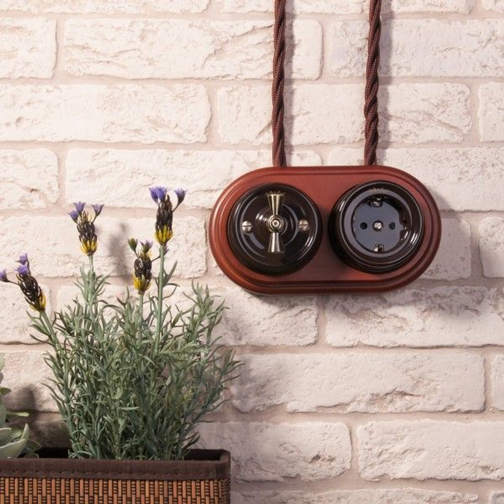 Выключатель на 4 положения двухклавишный (коричневый) Ретро