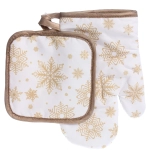 Прихватка в наборе с варежкой «Снежинка» цвет золотой, 17,5*17,5 см и 27*17 см