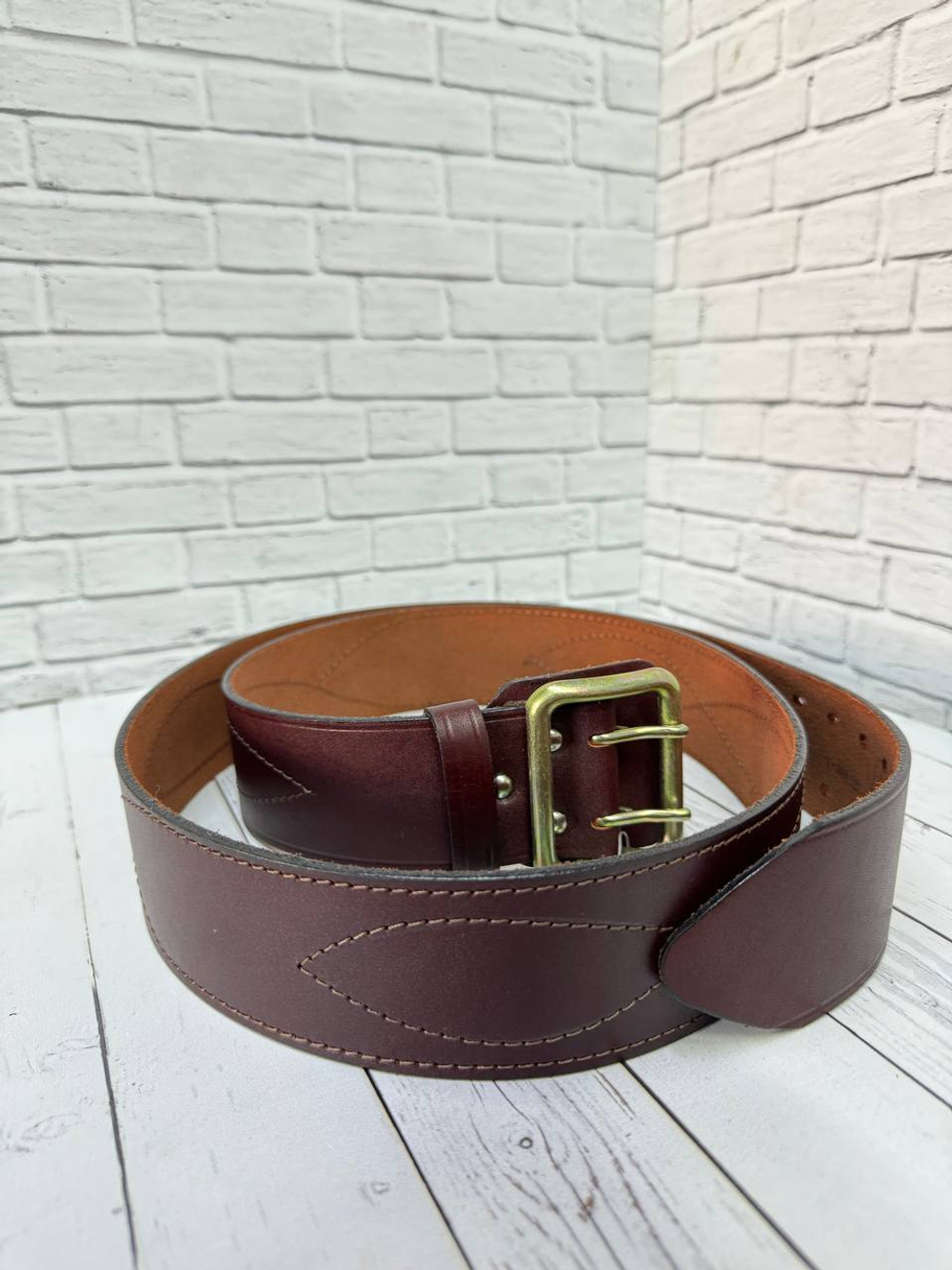 Ремень офицерский с латунной пряжкой / натуральная кожа