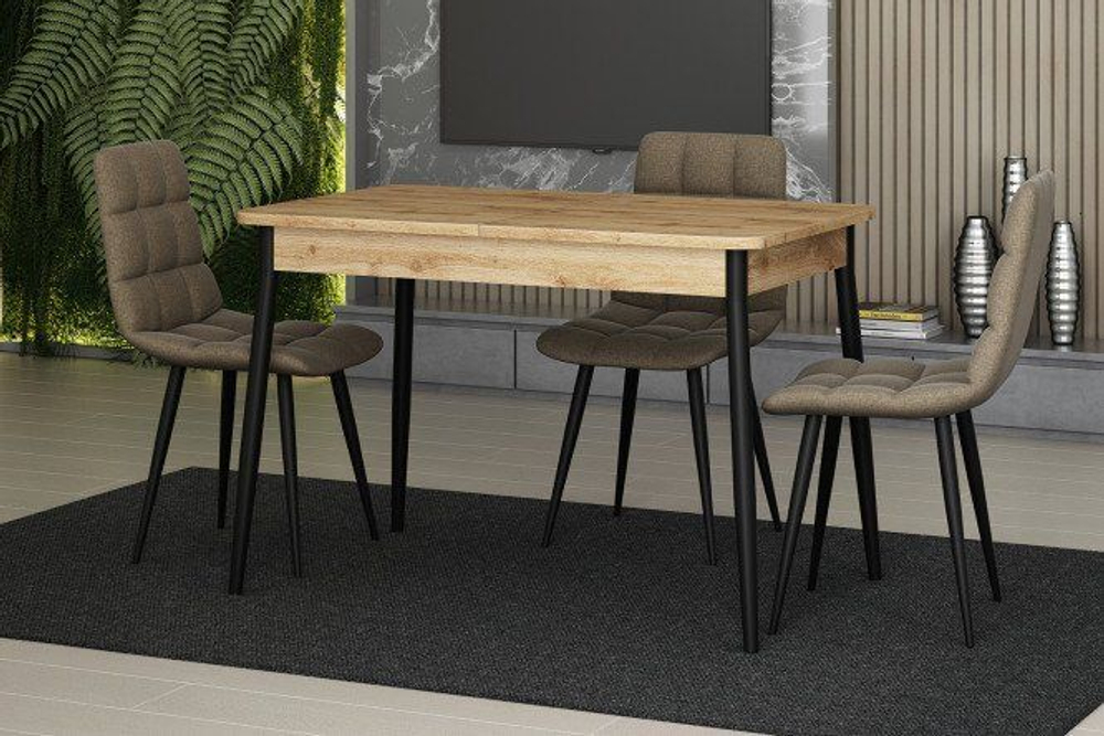 Стол кухонный обеденный раздвижной Дуб Вотан/Чёрный, Тревизо, 68х111х75 см