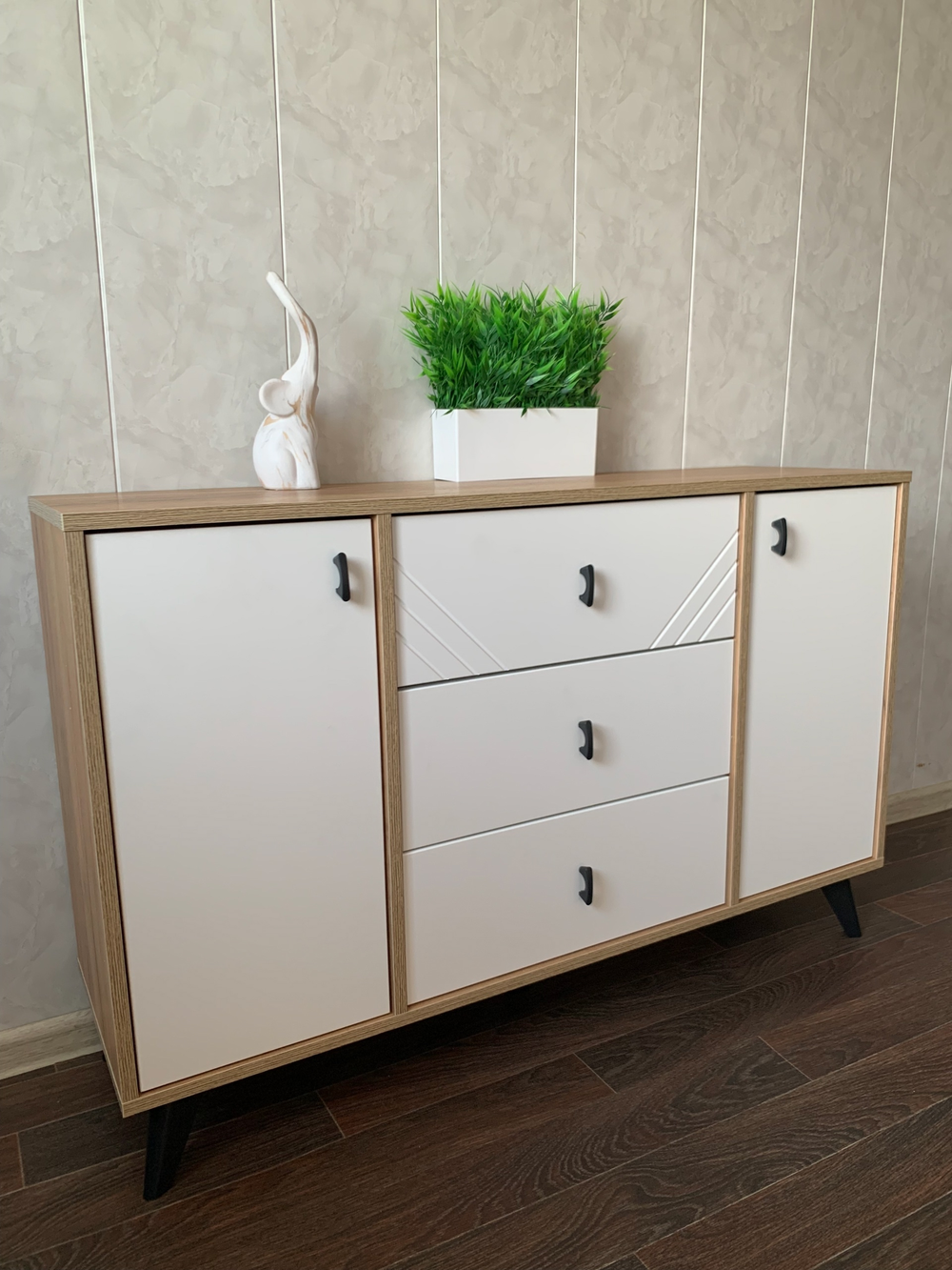 Комод 3 ящика 2 створки «Байкал» Белый