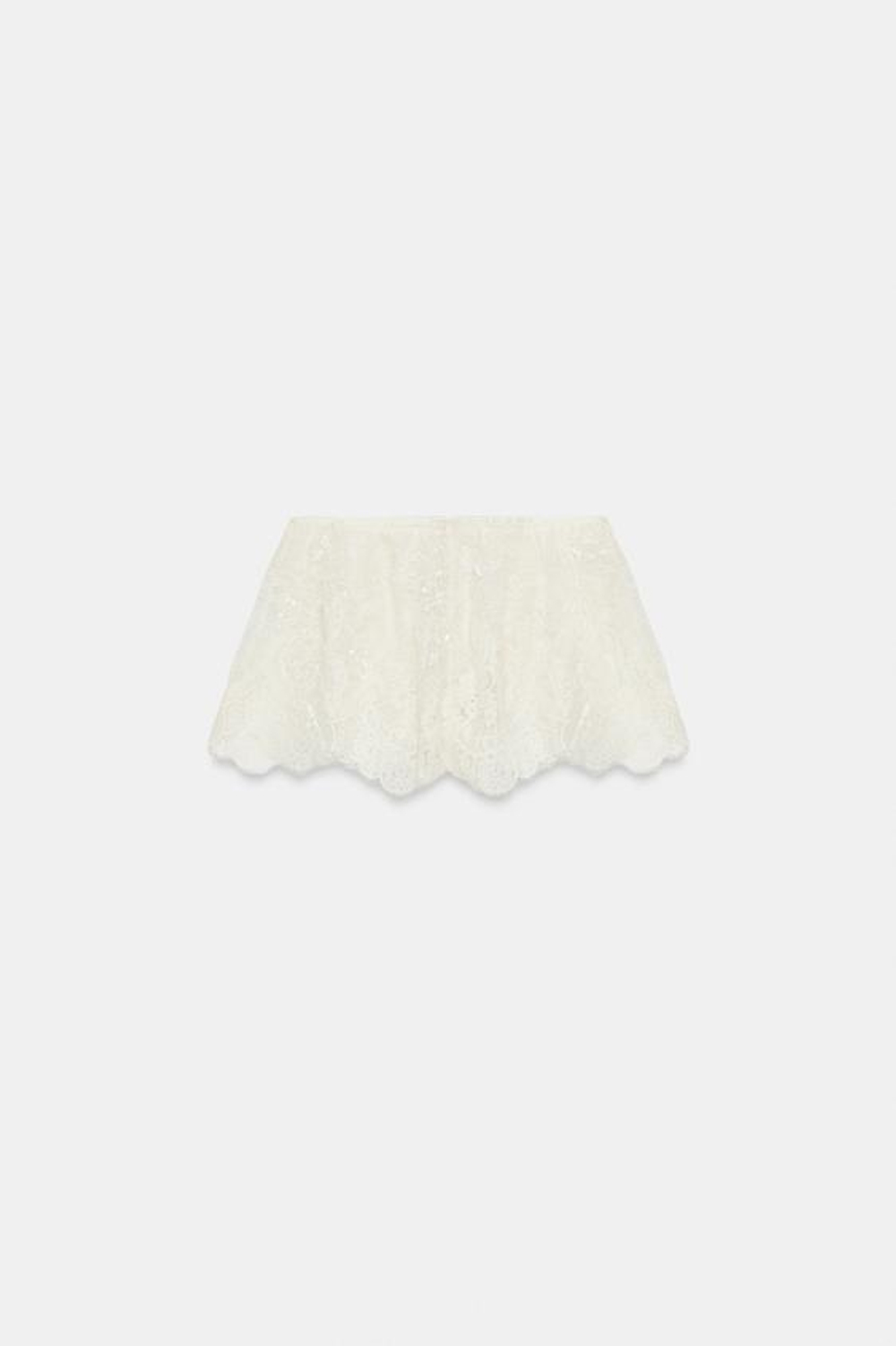 ZARA ШОРТЫ С КРУЖЕВОМ И ПАЙЕТКАМИ, БЕЛЫЙ