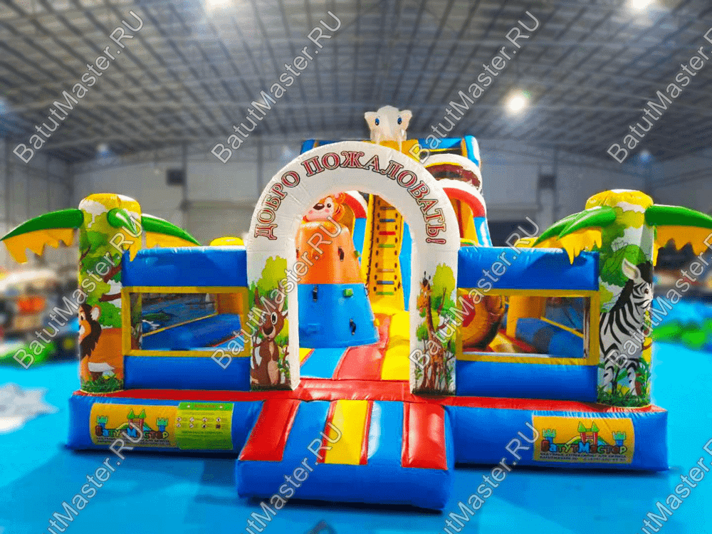 Коммерческий надувной батут "Слоник со скалодромом" 12*5*5,5 м СЛОН 3D