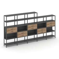 Shelf System Пятисекционный стеллаж пятиярусный с ящиками SN.STM-551 Антрацит/Дуб Табак/Металл Антра