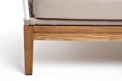 "Диего" диван 2-местный плетеный из роупа, основание дуб, каркас алюминий светло-серый (RAL7035) муар, роуп бежевый круглый, ткань бежевая 052