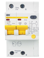 Выключатель автоматический дифференциального тока 2п C 63А 30мА тип AC 4.5кА АД-12 KARAT IEK MAD10-2-063-C-030