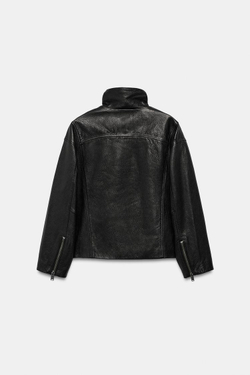 ZARA КУРТКА OVERSIZE ИЗ 100% КОЖИ, ЧЕРНЫЙ