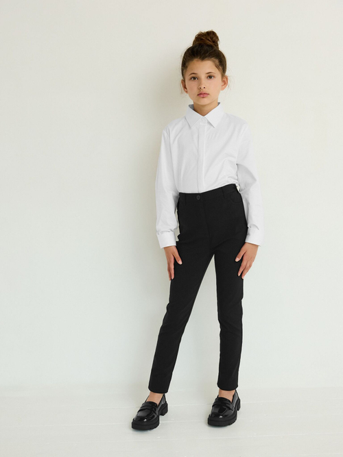 Брюки школьные с высокой талией для девочки Next A18-339, Черный