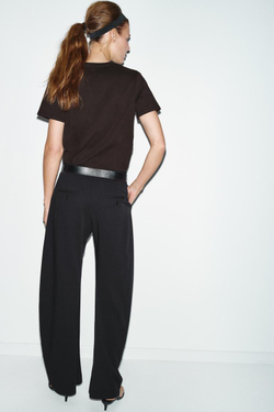 ZARA ХЛОПКОВАЯ ФУТБОЛКА В СТИЛЕ РУСТИК, ШОКОЛАДНЫЙ