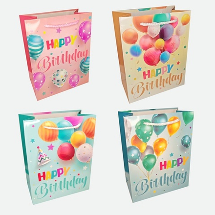 Пакет подар. бумажн. 26*32*12 см 210 гр/м2 С днём рождения!, 4 дизайна