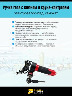 +t Ручка газа с ключом и круиз-контролем для электровелосипеда (красный матовый)