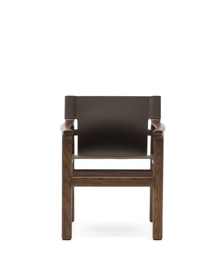 Стул Jan из переработанной кожи темно-коричневого цвета и ясеня в ореховом цвете