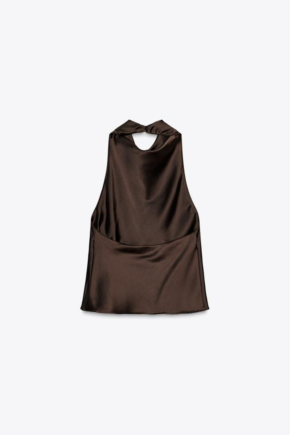 ZARA АТЛАСНЫЙ ТОП С ГОРЛОВИНОЙ ХАЛТЕР, КОРИЧЕВЫЙ