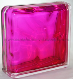 Завершающий стеклоблок малиновый волна окрашенный изнутри Vitrablok   19x19x8