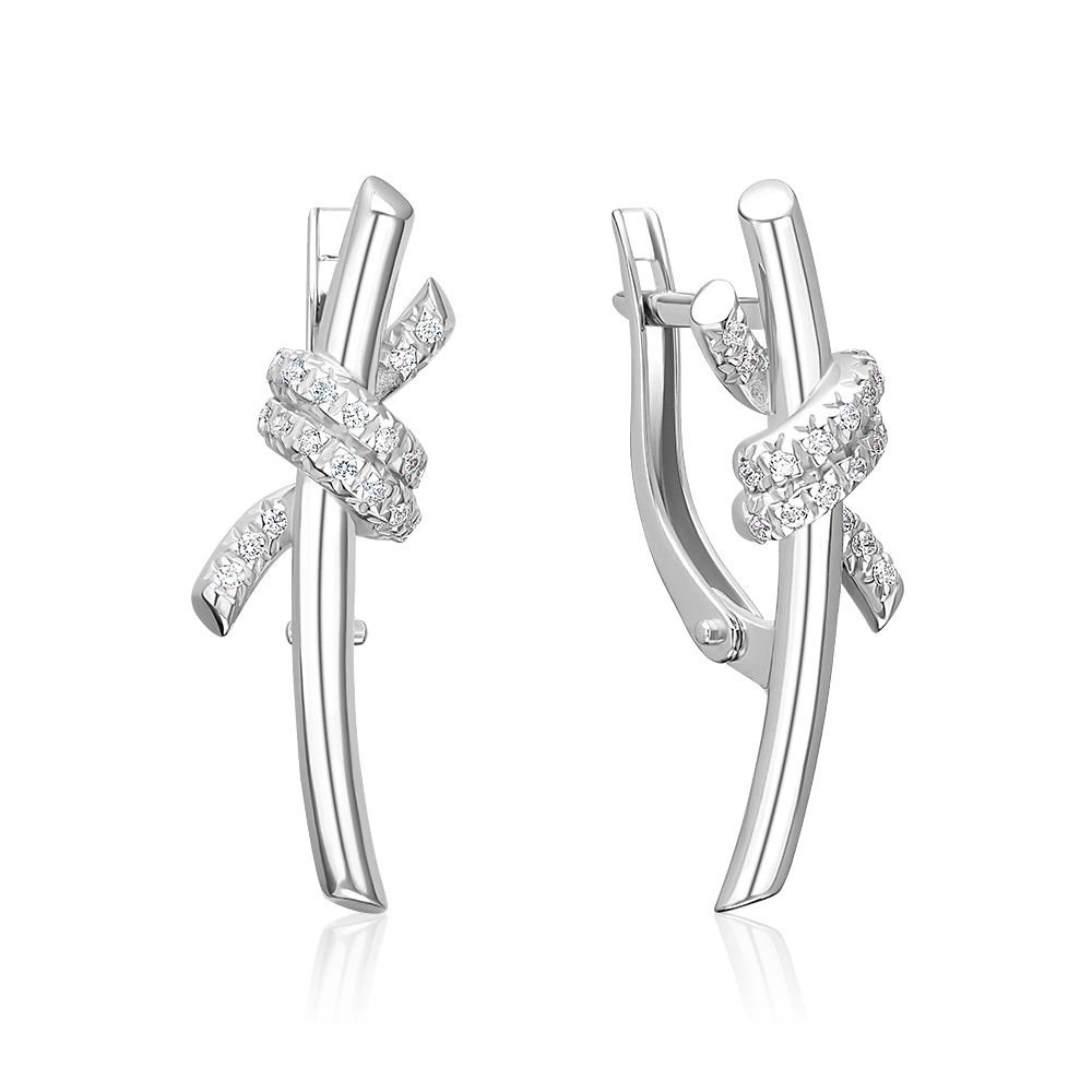 Серьги с английским замком из белого золота с фианитами 02-5563-00-401-1120