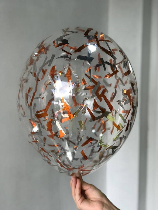 Воздушный шар с наполнением конфетти полоски оранжевый ПАЛИТРА №4153