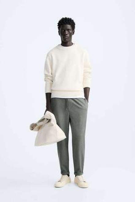 ZARA БРЮКИ EASY CARE С ПОЯСОМ НА ШНУРКЕ, ОЛИВКОВЫЙ