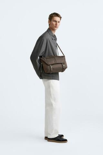 ZARA НЕЙЛОНОВАЯ СУМКА С ПРЯЖКАМИ, КОРИЧНЕВЫЙ