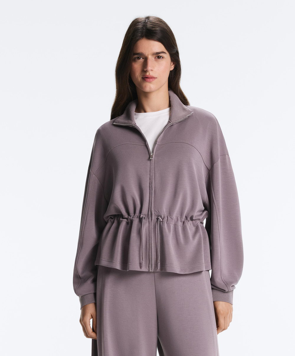 Oysho Мягкая куртка с регулируемой талией и высоким воротником, серо-сиреневый