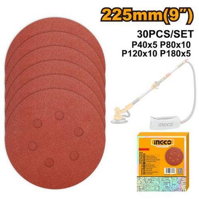 Набор шлифовальных листов 225мм, 30 шт Р40-Р180 INGCO AKRS225030