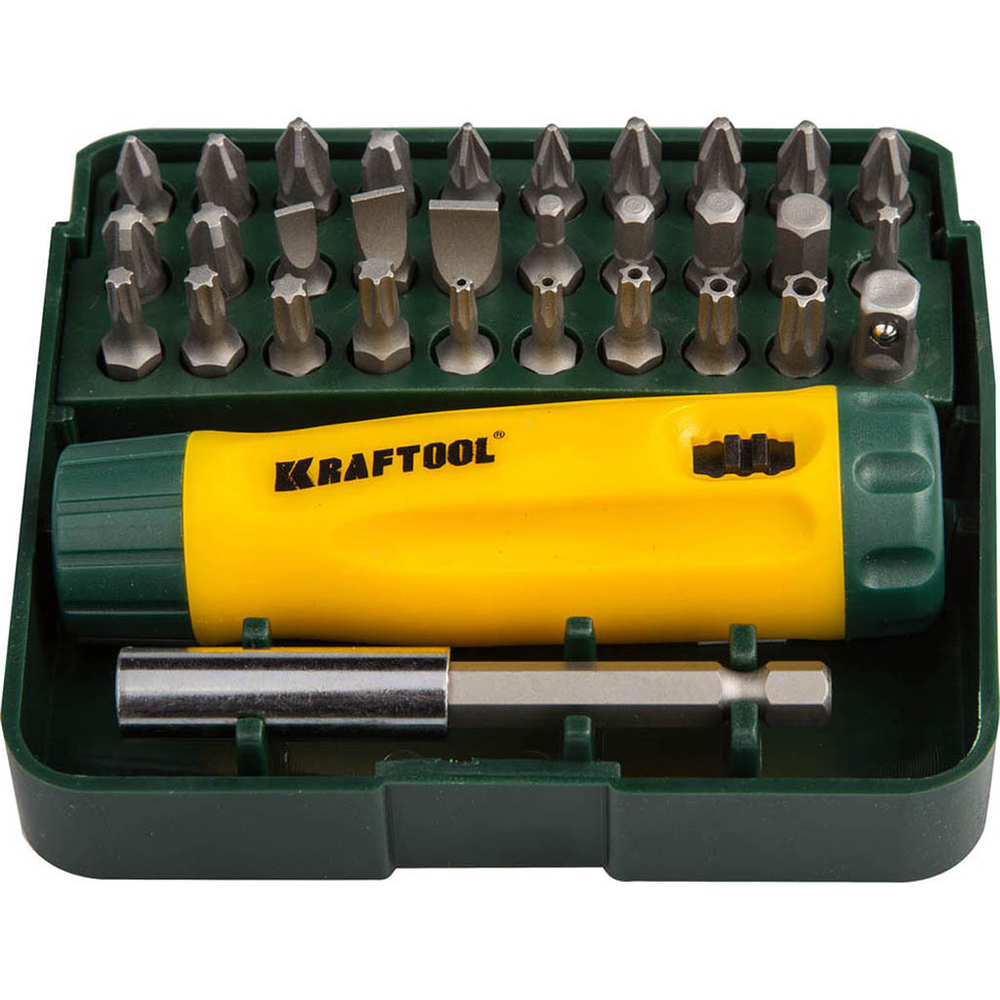 Отвертка реверсивная с битами, 32 пр, Kraftool, CrV сталь, бокс, Mini-Box-32, 26142-H32