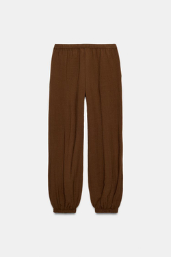 ZARA ШИРОКИЕ БРЮКИ НА РЕЗИНКЕ, СВЕТЛО-КОРИЧНЕВЫЙ
