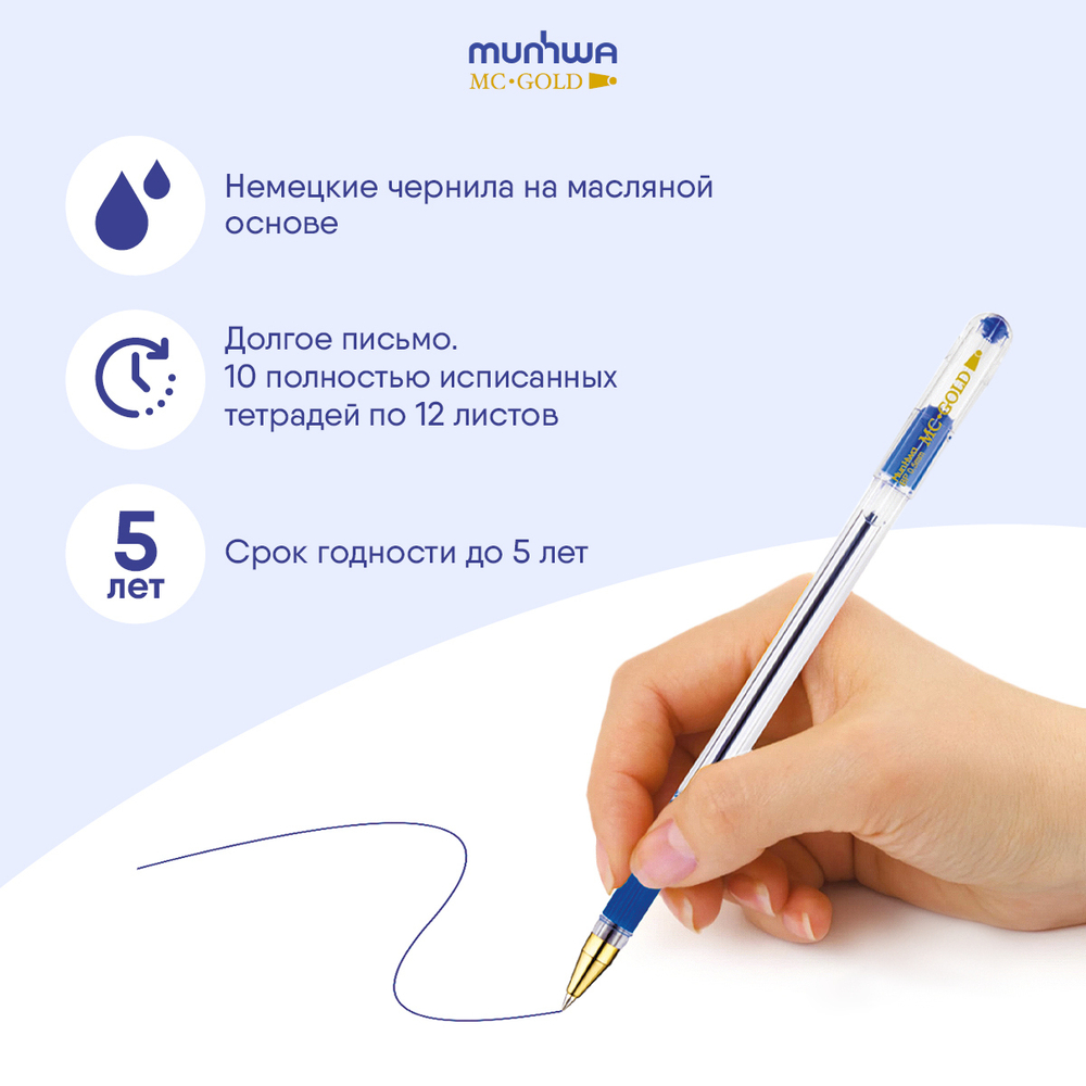 Ручка шариковая "MC Gold", синяя, 0,5мм, грип, штрих-код